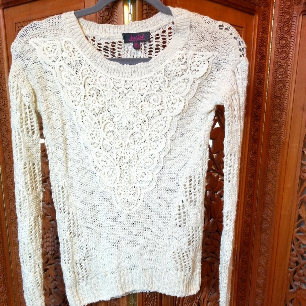 Marled lace cream sweater XS